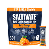 Saltivate Salty Orange electrolyte packets front view for quick hydration during workouts.