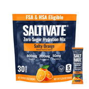 Saltivate Salty Orange electrolyte packets front view for quick hydration during workouts.