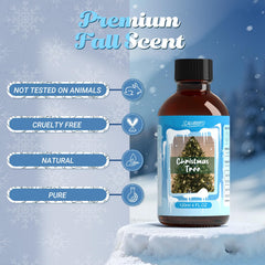 Salubrito Christmas Tree oil bottle with woodsy notes for home fragrance.