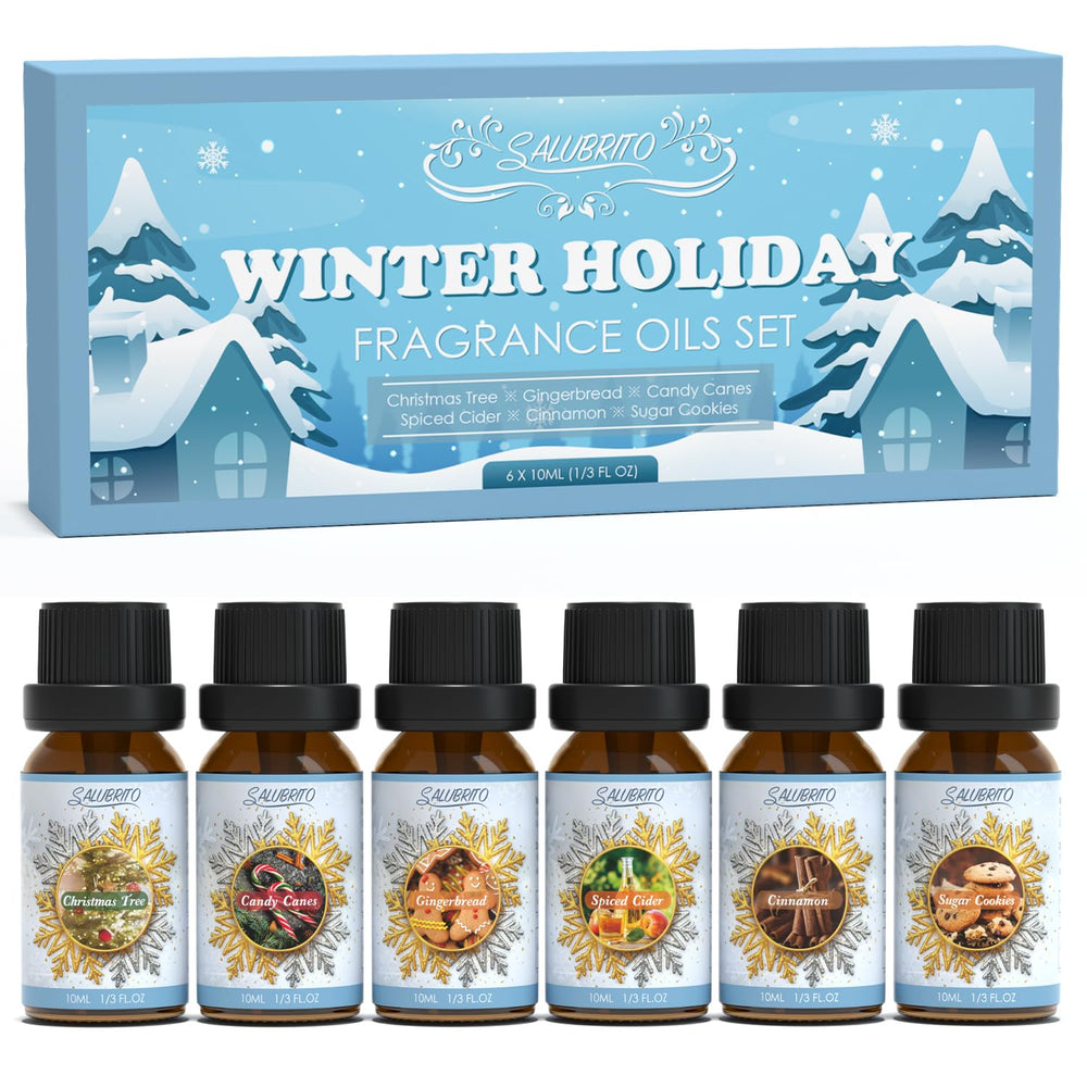 Salubrito winter fragrance oil set Christmas tree scent for cozy diffuser moments.