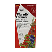 Salus Floradix liquid iron bottle with label, convenient daily vitality support.