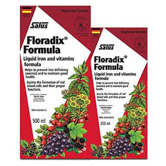 Salus Floradix liquid iron packaging, easy daily dosing for busy mornings.