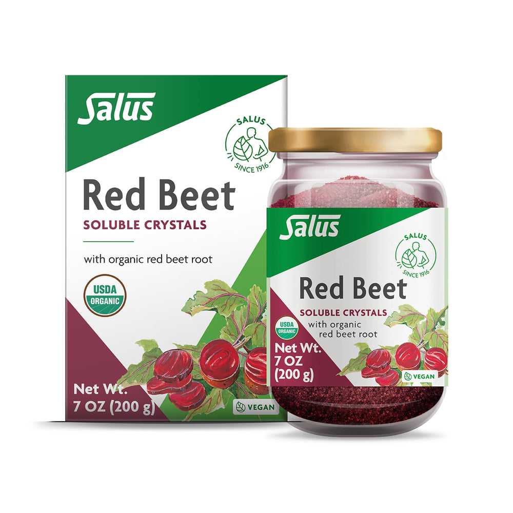 Salus Red Beet Crystals powder scoop ready for easy daily mixing for convenient nutrition