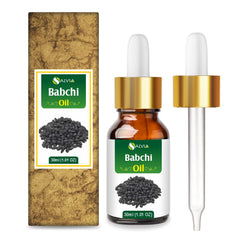 Salvia Babchi Oil bottle on wooden background for aromatherapy blends.