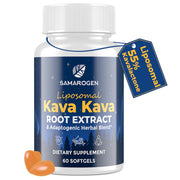 Samarogen Kava Capsules bottle front, premium calm support visual