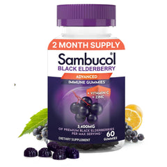 Sambucol Black Elderberry Gummies bottle front showing convenient daily immune support