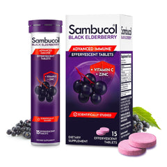Sambucol black elderberry tablets dissolving in water for a refreshing immune-support fizz