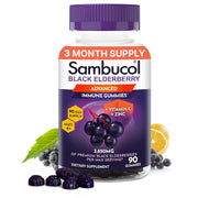 Sambucol Elderberry Gummies bottle shows the immune-support formula with vitamin C and zinc.