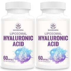 Sambugra Liposomal Hyaluronic Acid bottle front shows two-pack packaging for hydration support