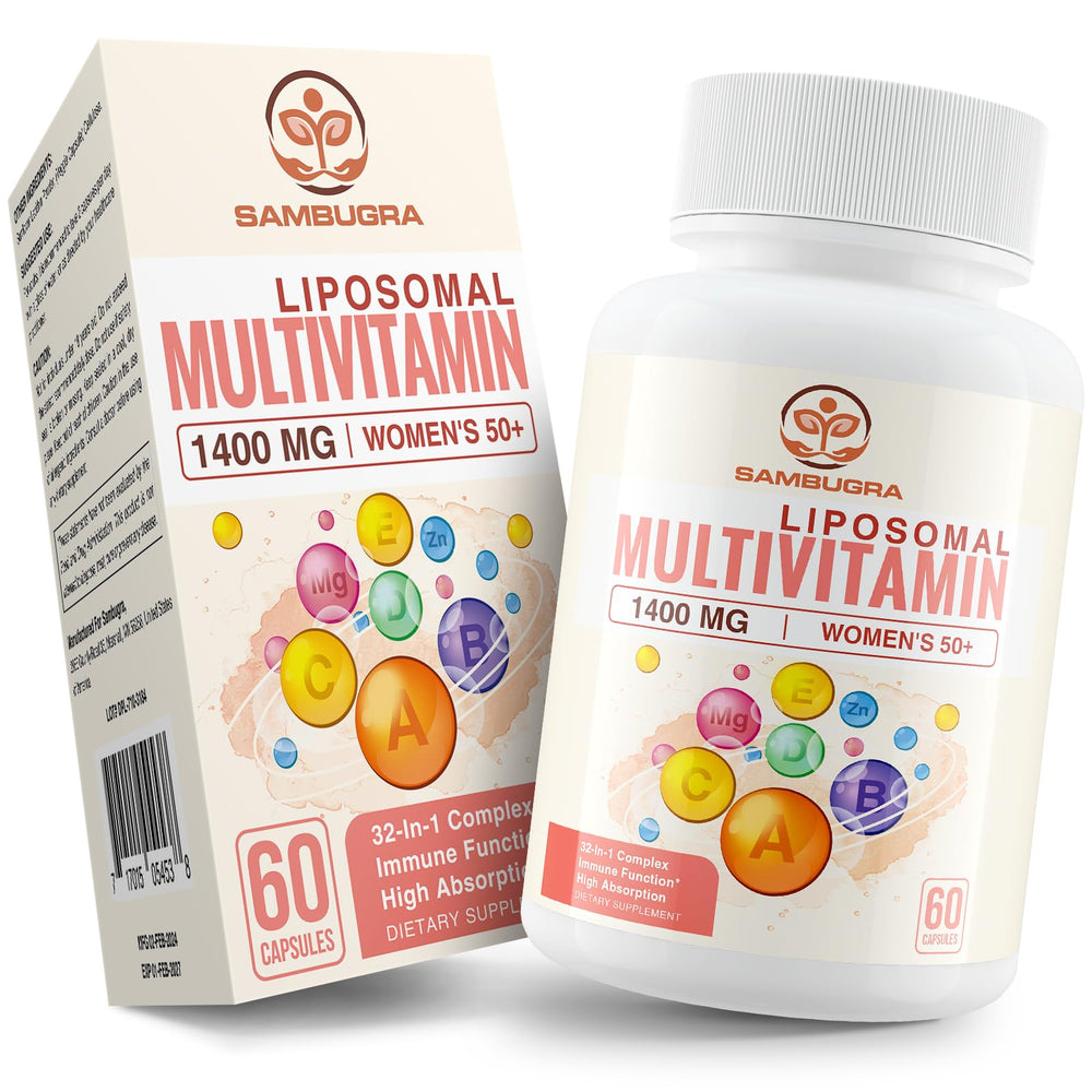 Sambugra Liposomal Multivitamin bottle for easy daily use by women 50+.