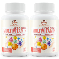 Sambugra Liposomal Multivitamin for Women 50+ bottle with easy-to-swallow capsules for daily nourishment.