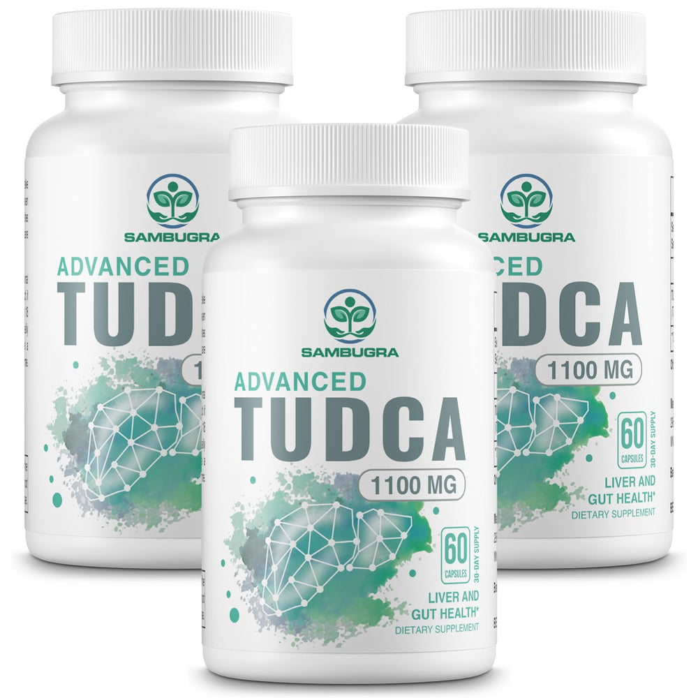 Sambugra TUDCA bottle highlighting 1100 mg formula for liver support