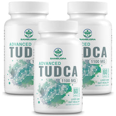 Sambugra TUDCA bottle highlighting 1100 mg formula for liver support