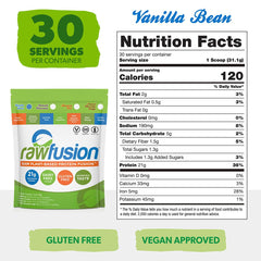 SAN Rawfusion Vanilla Bean shake in glass for a creamy plant protein boost.
