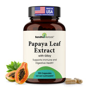 SANDHUHERBALS Papaya Leaf Extract bottle showing 10x strength for daily immune support