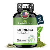 Sandhu Herbals Pure Moringa capsules bottle front shows immune-friendly packaging.