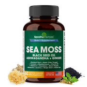 SandhuHerbals Sea Moss Capsules bottle for easy daily immune and digestive support.