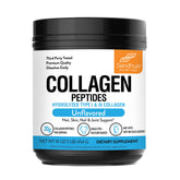 Sandhu's Collagen Peptides bottle with unflavored powder for daily mobility and beauty support.