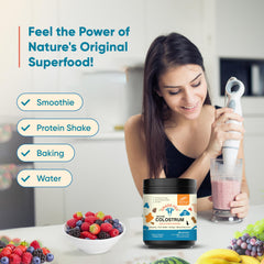 Sandhu's grass-fed colostrum powder label highlighting clean sourcing