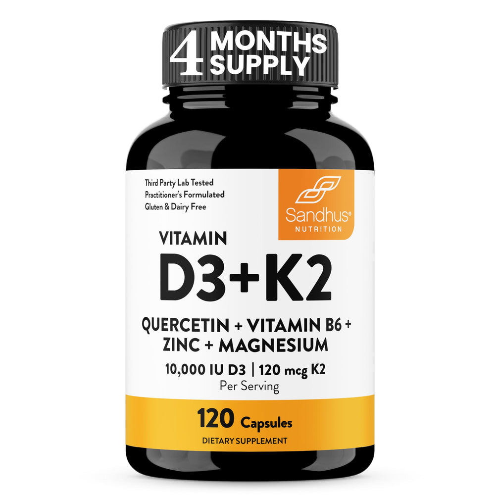 Sandhu's Vitamin D3 K2 Magnesium bottle pour signals daily energy and calcium balance