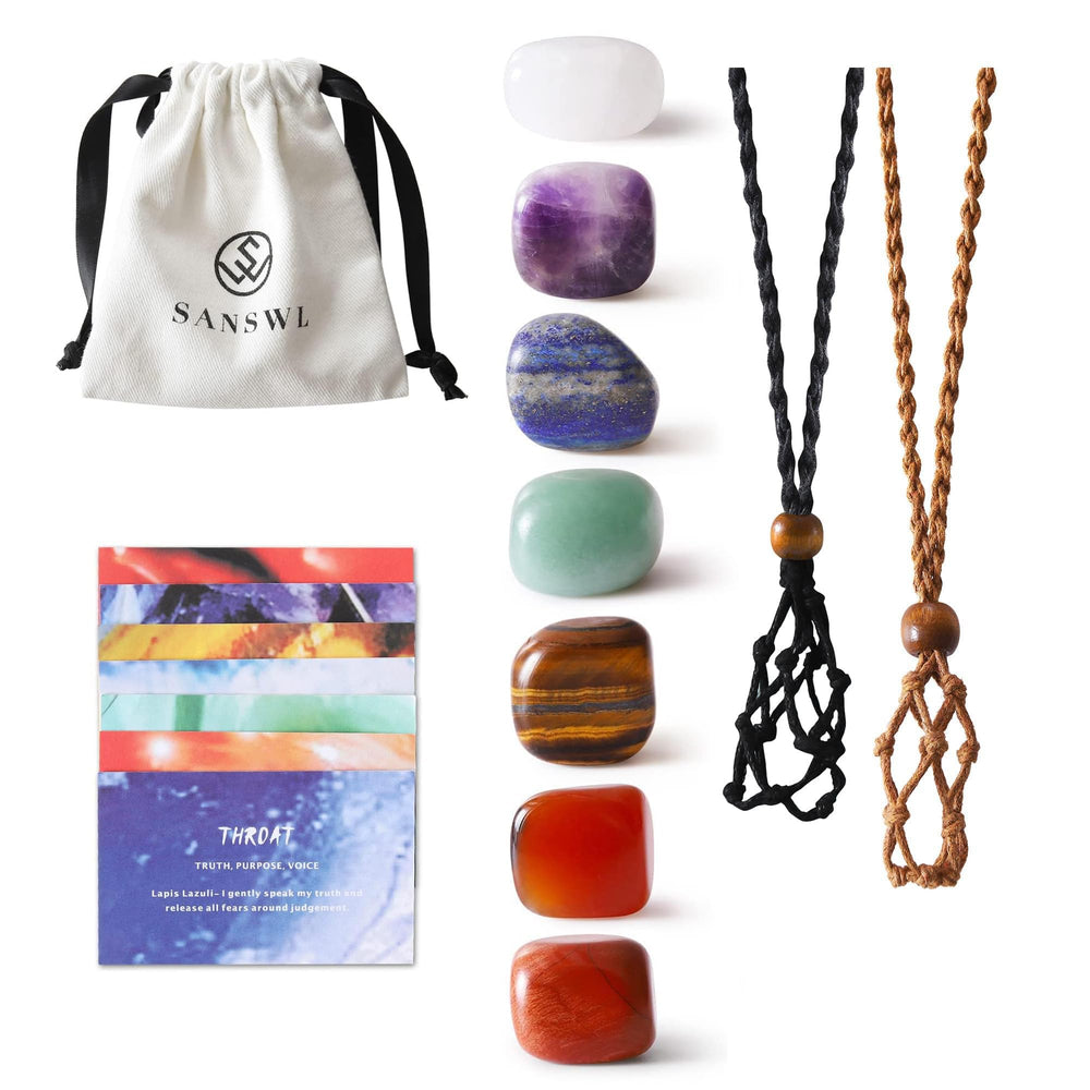 SANSWL seven chakra necklace crown crystal pendant promotes balance during meditation.