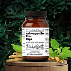 Santa Cruz Paleo ashwagandha capsules closeup showing 600mg per capsule