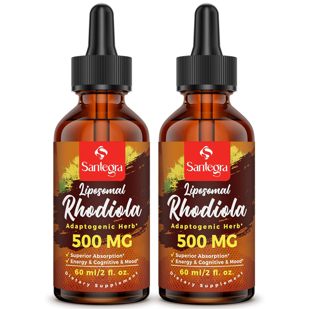 Santegra rhodiola bottle pour highlights high potency and easy dosing
