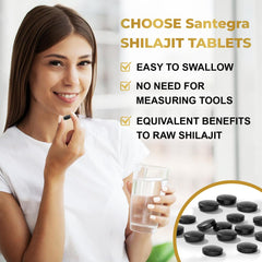 Santegra Shilajit tablets easy swallow design ideal for on-the-go routines.