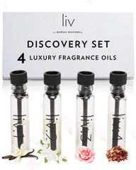 Sarah Maxwell Beauty LIV Discovery Set showing four 1ml vials for easy scent sampling