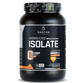 SASCHA FITNESS hydrolyzed whey isolate peanut butter powder scoop for fast protein delivery.