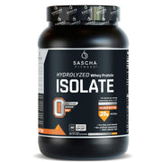 SASCHA FITNESS hydrolyzed whey isolate peanut butter powder scoop for fast protein delivery.