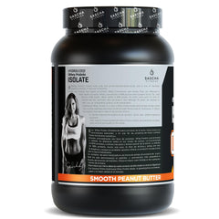 SASCHA FITNESS whey protein shake in peanut butter flavor with a creamy, post-workout recovery feel.