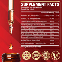 Satoomi 10in1 Cayenne drops label close-up showing D3 and K2