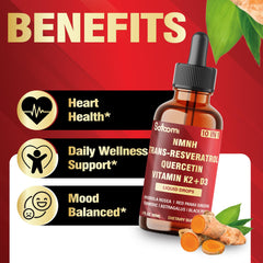Satoomi 10in1 NMNH Liquid Drops ingredients chart lists ten components for daily wellness.