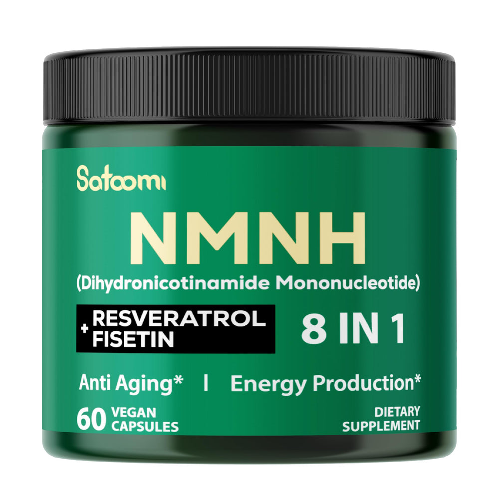 Satoomi 8in1 NMNH bottle front view showcasing the premium NMNH blend for daily vitality