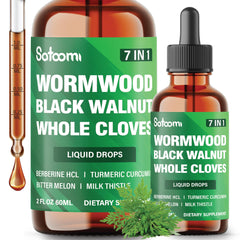 Satoomi Wormwood Liquid Drops bottle for daily digestive balance and routine.