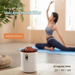 Saunana Volcano Humidifier jellyfish mist mode produces calming mist patterns for study or relaxation.