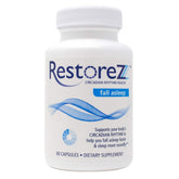 Savant Science RestoreZ Fall Asleep bottle on nightstand promoting calm sleep transition.
