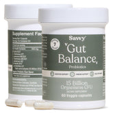 SAVVY Gut Balance Probiotics bottle showing 15B CFU for daily digestive support