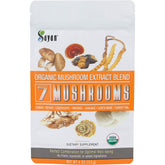 Sayan 7 Mushrooms powder bottle front label, fits daily smoothies or coffee boosts.