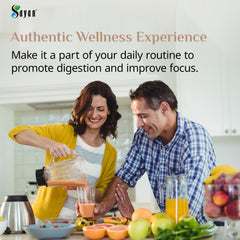 Sayan Chaga powder in tea setup illustrates convenient caffeine-free boost.