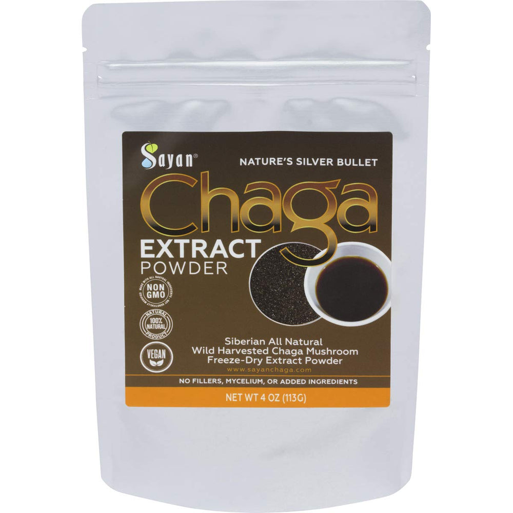 Sayan Chaga powder bottle ready to support daily immune and digestion routines.