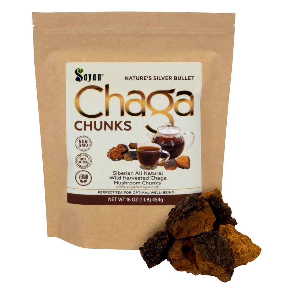 Sayan Siberian Chaga chunks with black crust, ready for immune-supporting tea.