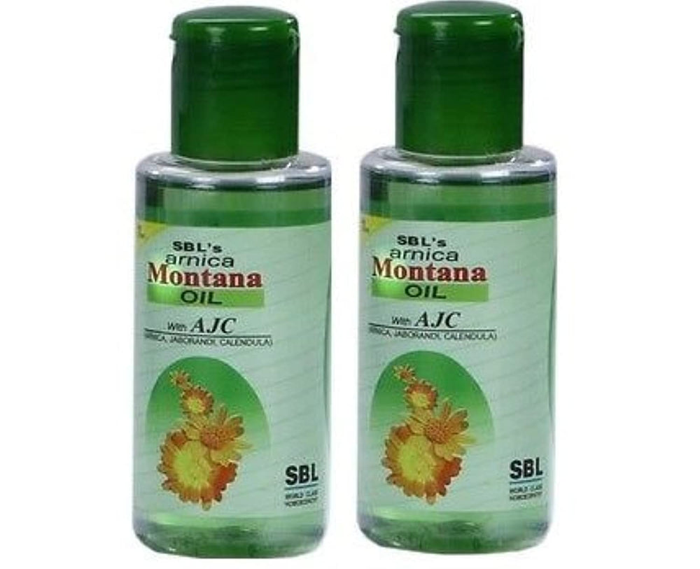 SBL Arnica Montana Oil bottle pack for massage and post-activity routine (200ml each).