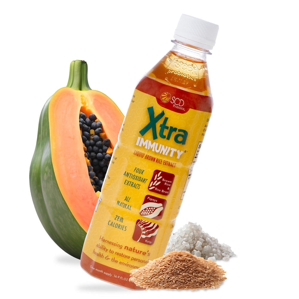 SCD Probiotics Xtra Immunity bottle offers convenient daily immune support in liquid form.