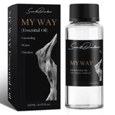 ScentDinbor My Way bottle closeup shows cedarwood notes for calm space
