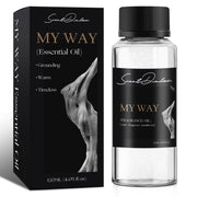 ScentDinbor My Way bottle closeup shows cedarwood notes for calm space