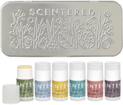 Scentered discovery tin front view with six mini balms for daily calm on the go