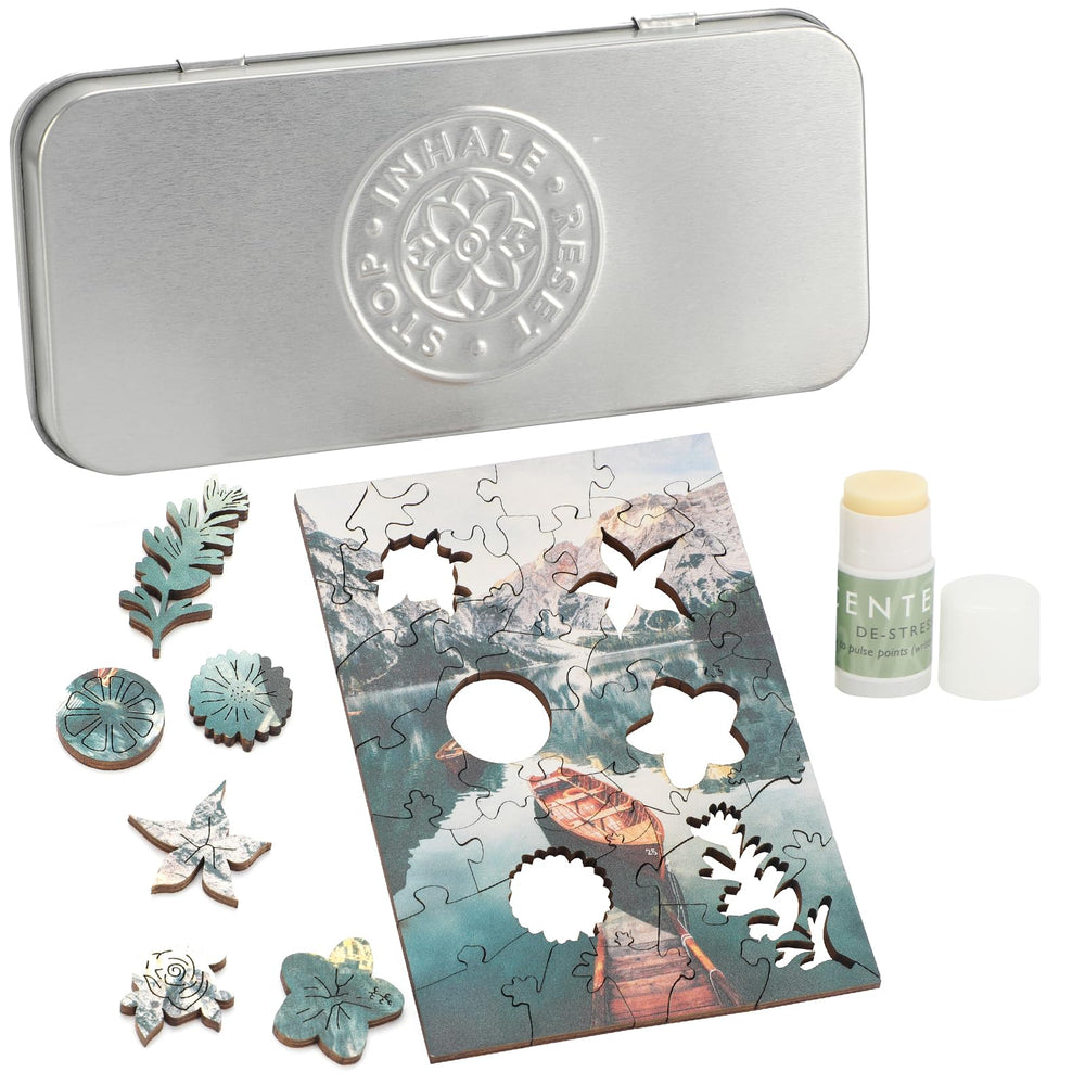Scentered wooden 40-piece puzzle ready for mindful relaxation on the go