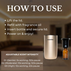 Scentia Gold MiniPod shows 3 mist levels for customizable intensity and ambiance